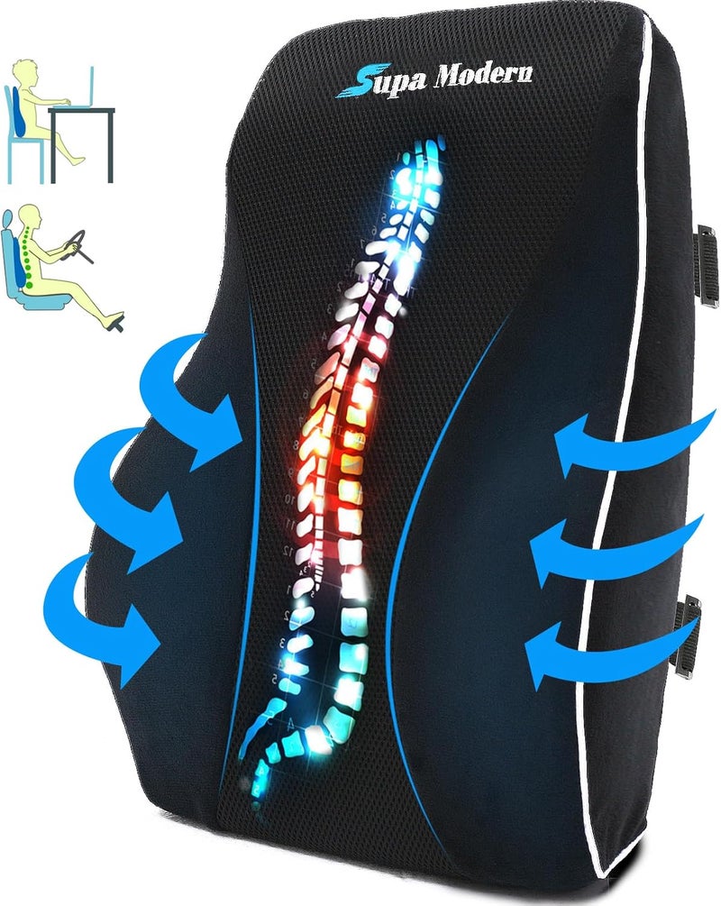 SUPA MODERN Lumbar Support Pillow for Office Chair - Memory Foam Back Cushion with Massage for Lower Back Pain Relief - Image 1