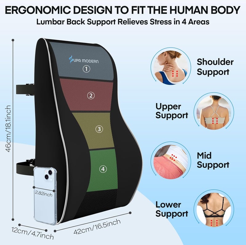 SUPA MODERN Lumbar Support Pillow for Office Chair - Memory Foam Back Cushion with Massage for Lower Back Pain Relief - Image 3