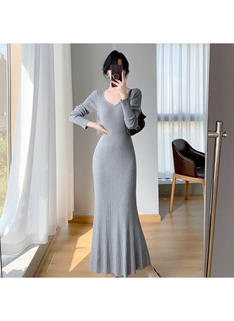 Generic 2024 Autumn/Winter Long Knee-Length Sweater Dress V-Neck Bustier Womens Knitwear Overcoat Inner Layer Base Layer Khaki  - Image 2