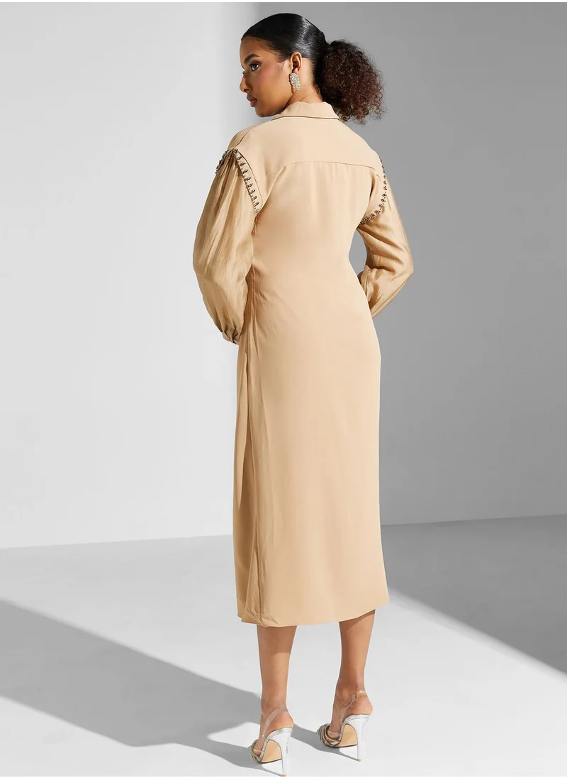 مونتانيا Balloon Sleeve Button Down Dress