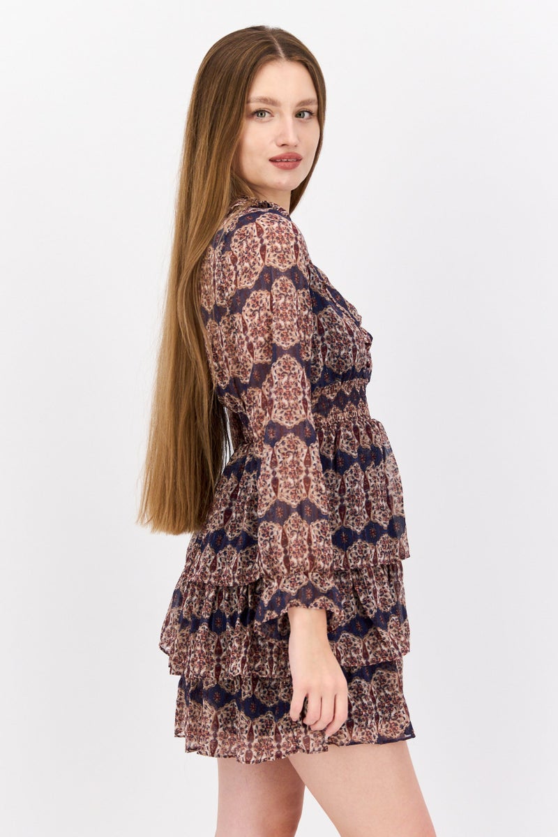 DEX Women Allover Print Ruffle Trim Mini Dress, Blue Combo - Image 3