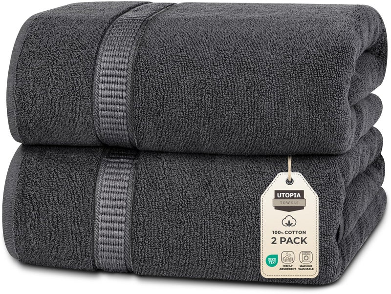 Utopia Towels Luxurious Jumbo Bath Sheet 2 Piece, 600 GSM, 35 by 70 Inches, 100% Ring Spun Cotton, Highly Absorbent and Quick Dry Extra Large Bath Towel, Super Soft Towel, Grey - Image 1