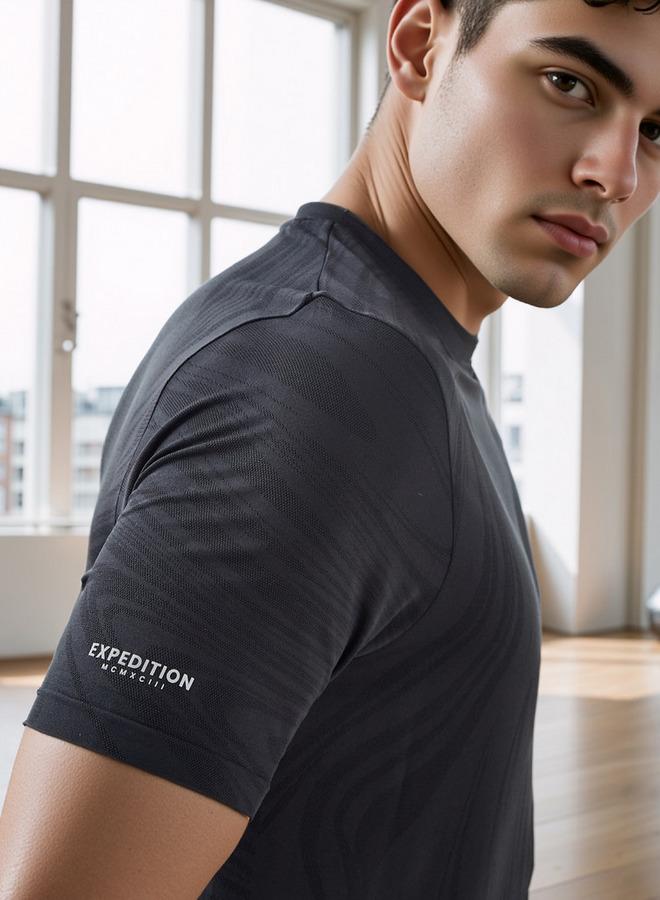 آكتف تيشيرت جاكار بياقة دائرية - Image 4