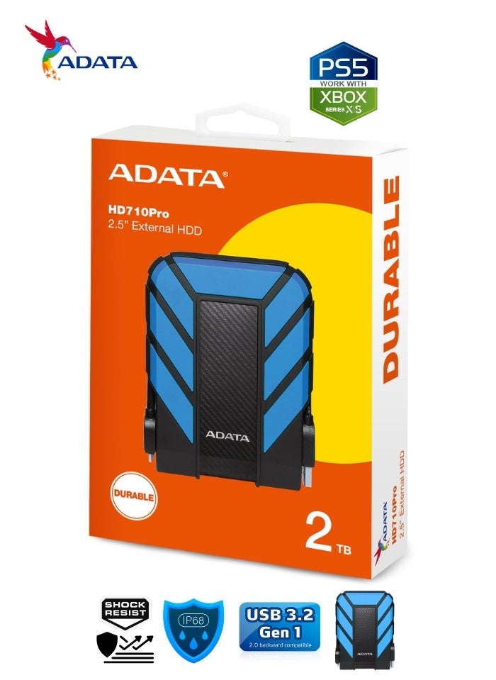 أداتا - محرك الأقراص الصلبة الخارجي ADATA HD710P Pro المتين | معدل نقل سريع للبيانات | هارد 2 تيرابايت | أزرق - Image 1