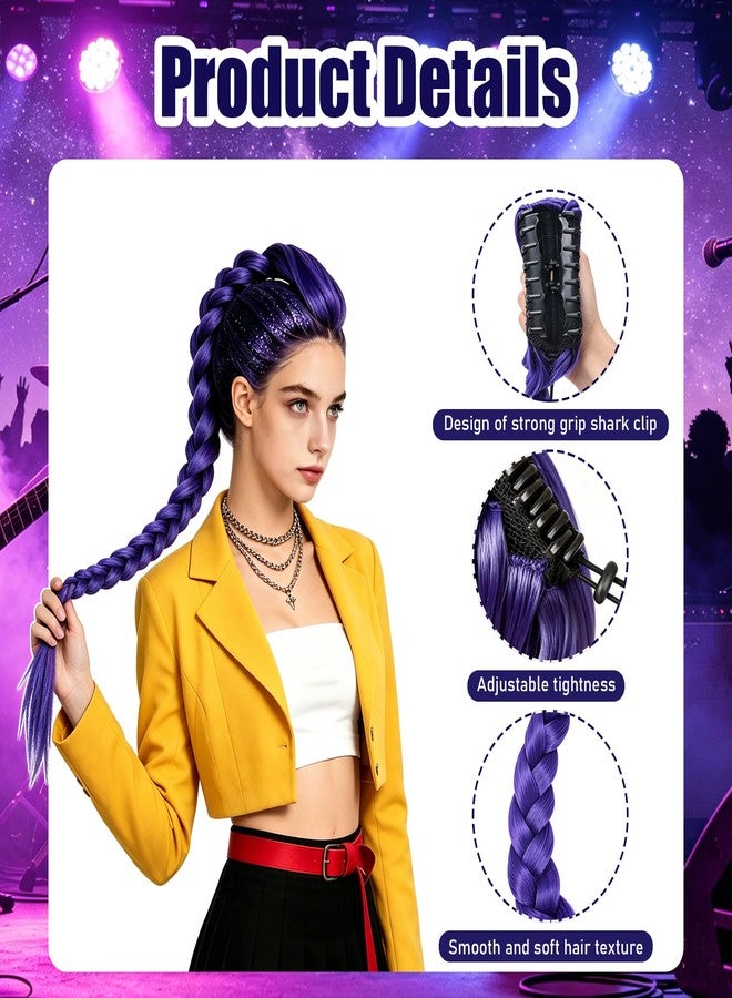 MORTICIA Long Purple Braided Ponytail Hair Accessory, 29 in Clip-On Braid for Cosplay, Halloween, Comic Con, Party - Image 3