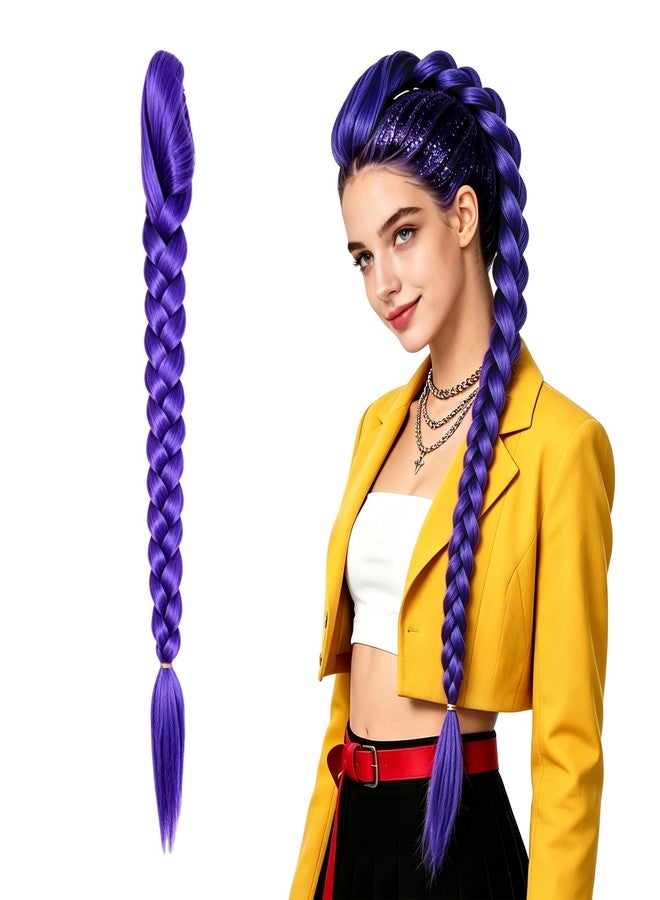 MORTICIA Long Purple Braided Ponytail Hair Accessory, 29 in Clip-On Braid for Cosplay, Halloween, Comic Con, Party - Image 1