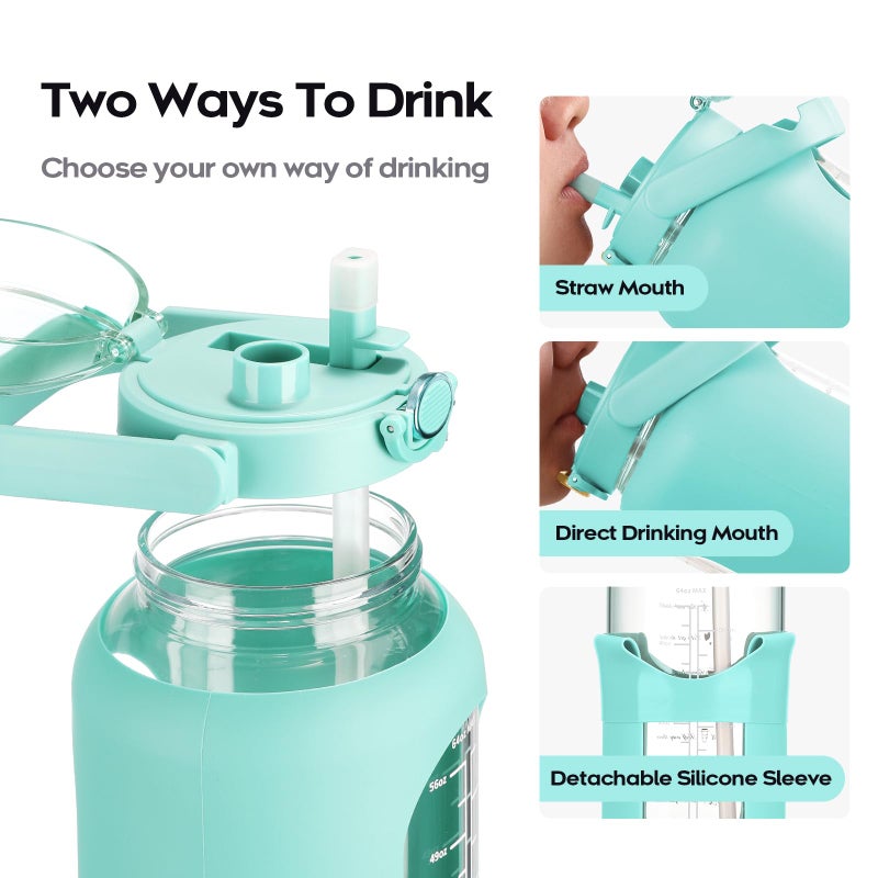 chunmo 74 oz Glass Water Bolttles with Straw Large Motivational Water Bottle with Time Marker Sports Water Bottles with Silicone Sleeve and Handle Lid 2.2L Water Jug for Gym Workout - Image 2