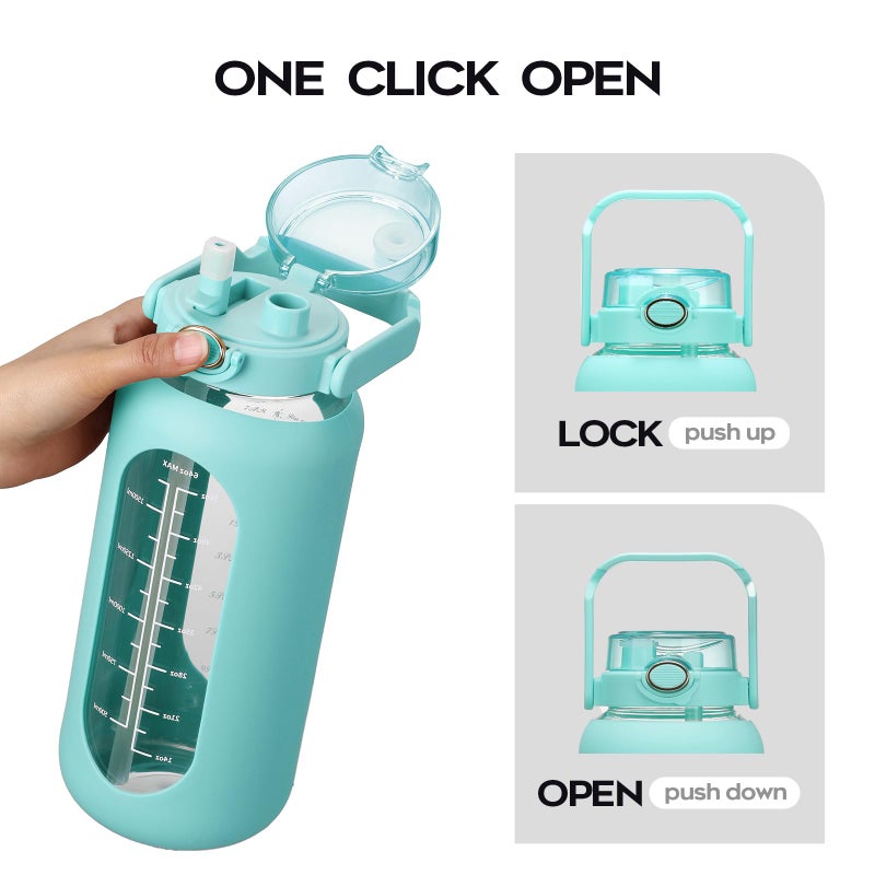 chunmo 74 oz Glass Water Bolttles with Straw Large Motivational Water Bottle with Time Marker Sports Water Bottles with Silicone Sleeve and Handle Lid 2.2L Water Jug for Gym Workout - Image 4