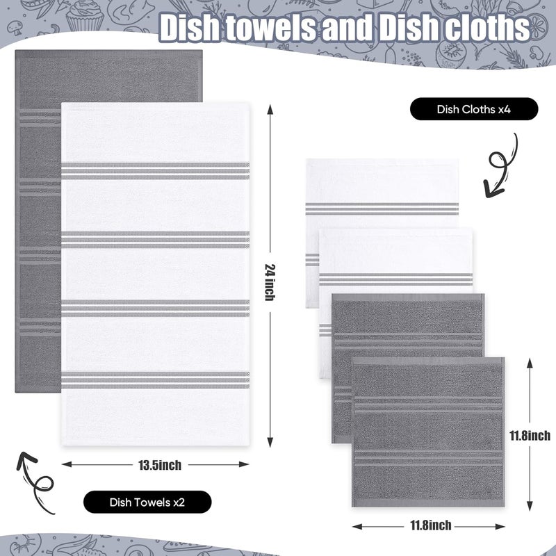 Qevooon Dish Towels and Dishcloths with Oven Mitts Sets- 100% Cotton Tea Towels for Kitchen- 500 F Heat Resistant Oven Mittens 7.5"x12", Durable Dish Cloths 11.8"x11.8", Absorbent Dish Towels 13.5"x24" - Image 2