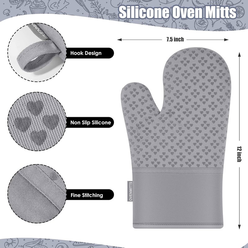 Qevooon Dish Towels and Dishcloths with Oven Mitts Sets- 100% Cotton Tea Towels for Kitchen- 500 F Heat Resistant Oven Mittens 7.5"x12", Durable Dish Cloths 11.8"x11.8", Absorbent Dish Towels 13.5"x24" - Image 3