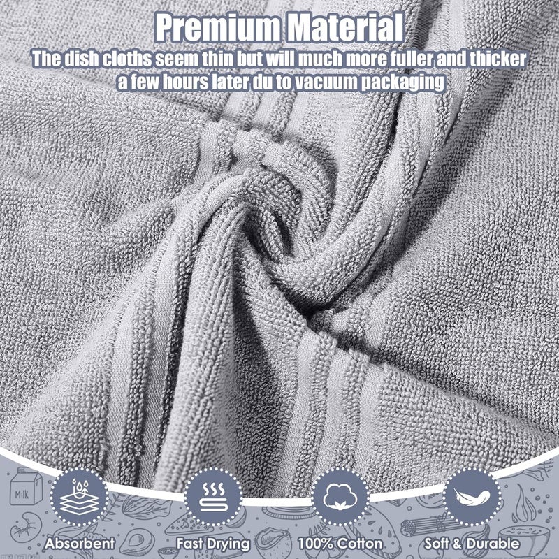 Qevooon Dish Towels and Dishcloths with Oven Mitts Sets- 100% Cotton Tea Towels for Kitchen- 500 F Heat Resistant Oven Mittens 7.5"x12", Durable Dish Cloths 11.8"x11.8", Absorbent Dish Towels 13.5"x24" - Image 4