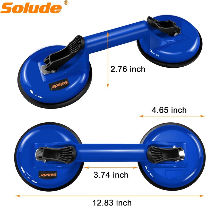 SOLUDE 2 Pack Heavy Duty Vacuum Handle Suction Cups - Aluminium Glass Holder for Lifting Large Windows/Tiles/Mirrors/Granite/Floor Gap Fixer & Windshield Removal Tool, Blue - Image 3