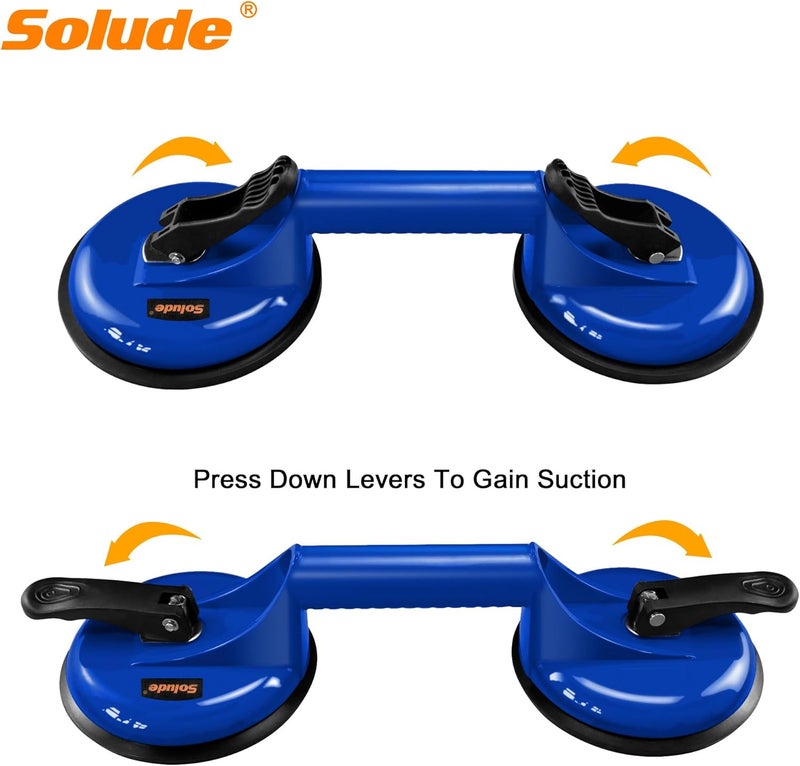 SOLUDE 2 Pack Heavy Duty Vacuum Handle Suction Cups - Aluminium Glass Holder for Lifting Large Windows/Tiles/Mirrors/Granite/Floor Gap Fixer & Windshield Removal Tool, Blue - Image 2