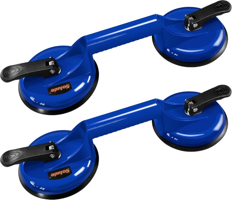 SOLUDE 2 Pack Heavy Duty Vacuum Handle Suction Cups - Aluminium Glass Holder for Lifting Large Windows/Tiles/Mirrors/Granite/Floor Gap Fixer & Windshield Removal Tool, Blue - Image 1
