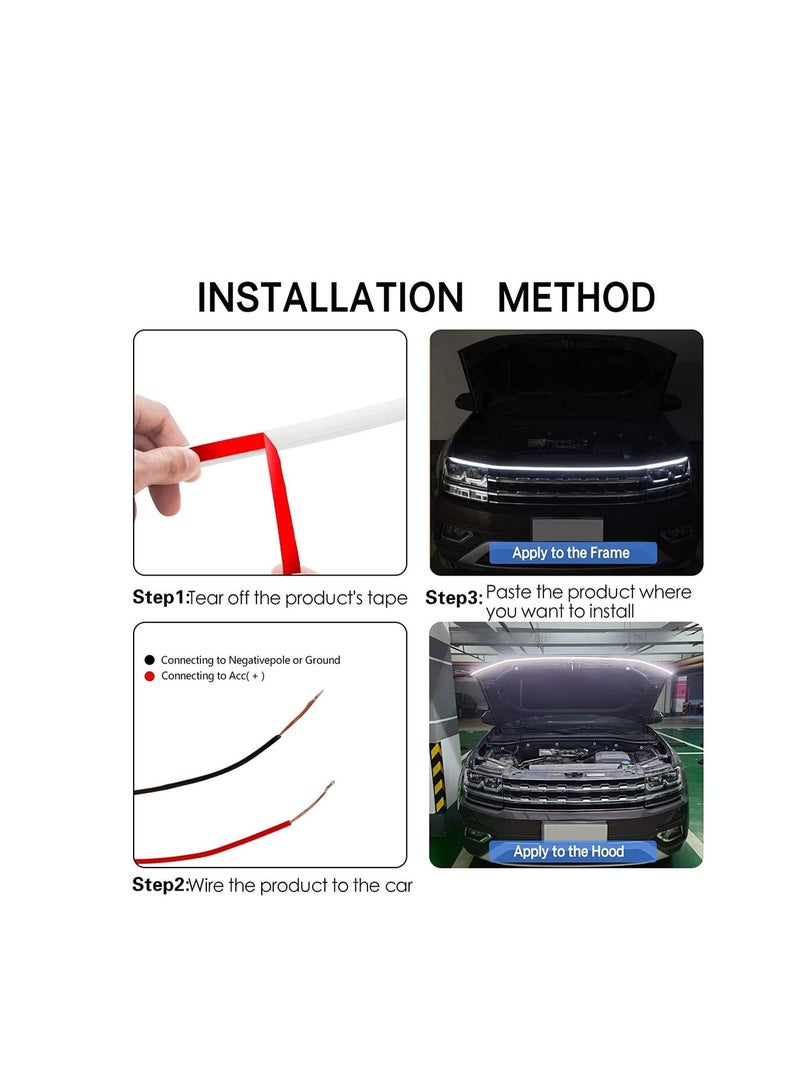 MUNTAQI 71-inch Car Hood Light Strip, Dynamic Car LED Strip Light, Exterior Flexible Daytime Running Light Strip For Car, Truck, SUV (White Light) - Image 3