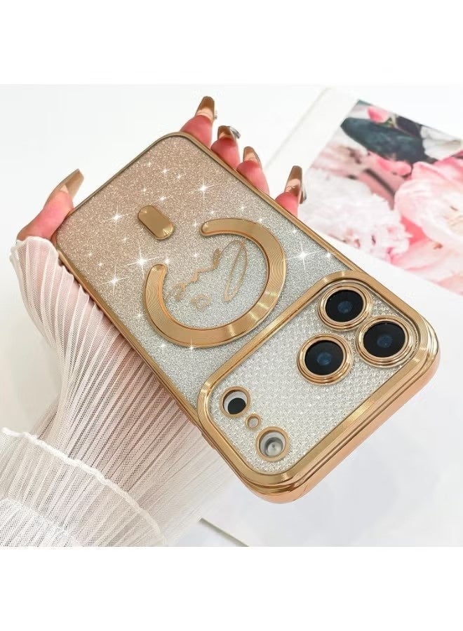 جراب مصمم خصيصًا لهاتف iPhone 17 Pro Max 2025، متوافق مع تقنية MagSafe، حماية للكاميرا، طلاء على شكل قلوب، مصنوع من مادة TPU المغناطيسية اللامعة، مناسب للنساء والفتيات، مقاس 6.9 بوصة - ذهبي - Image 2