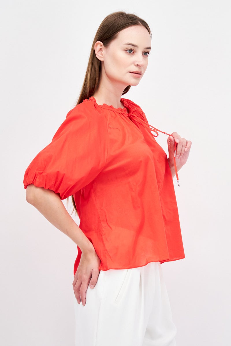 Jones New York Women Tie Neck 3/4 Sleeves Plain Top, Red - Image 4