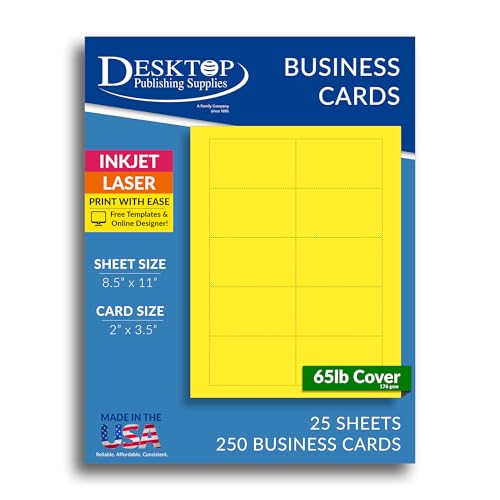 Desktop Publishing Supplies Colored Business Cards - 25 Sheets / 250 Business Cards - Inkjet & Laser - 10 per sheet (Bright Yellow) - Image 4