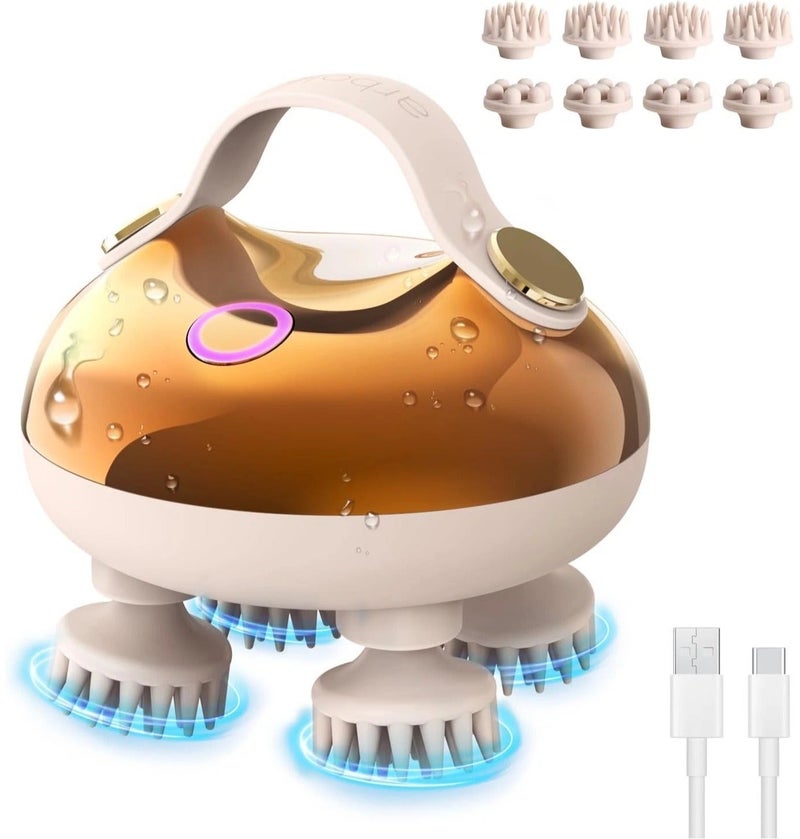 Electric Scalp Massager, Waterproof Head Massager with 8 Interchangeable Heads, Rechargeable Hair Growth Scrubber, 3 Speed Deep Cleaning Brush for Stress Relief, Home and Travel - Image 1