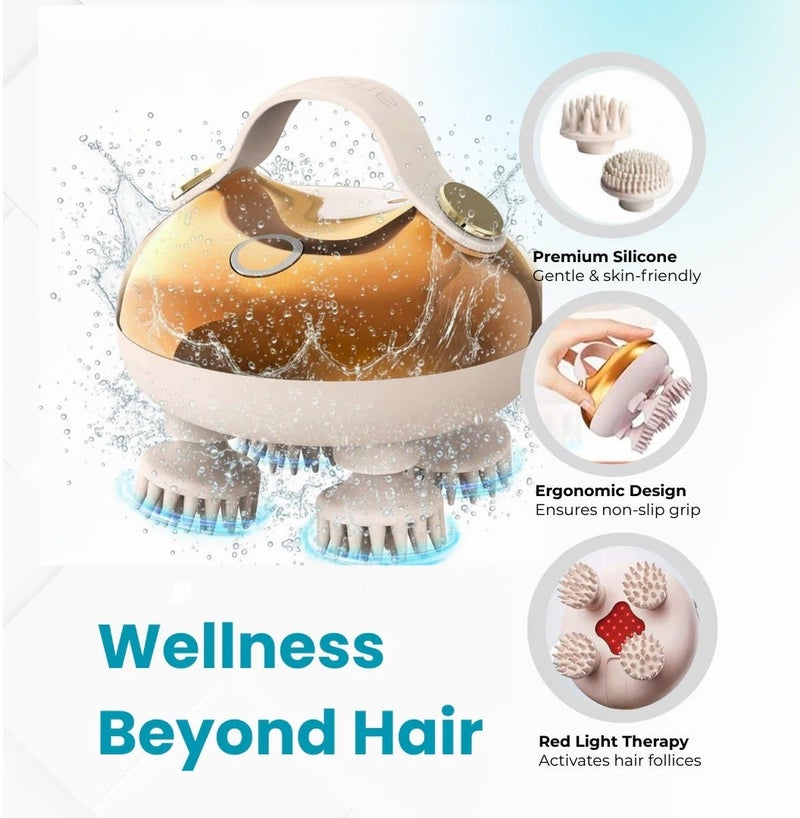 Electric Scalp Massager, Waterproof Head Massager with 8 Interchangeable Heads, Rechargeable Hair Growth Scrubber, 3 Speed Deep Cleaning Brush for Stress Relief, Home and Travel - Image 3