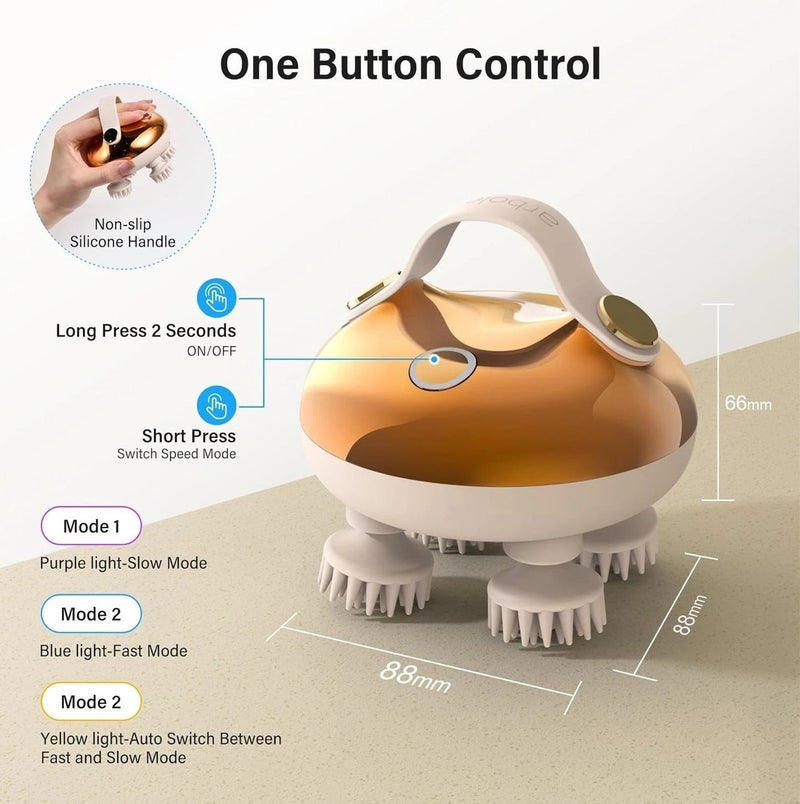 Electric Scalp Massager, Waterproof Head Massager with 8 Interchangeable Heads, Rechargeable Hair Growth Scrubber, 3 Speed Deep Cleaning Brush for Stress Relief, Home and Travel - Image 5