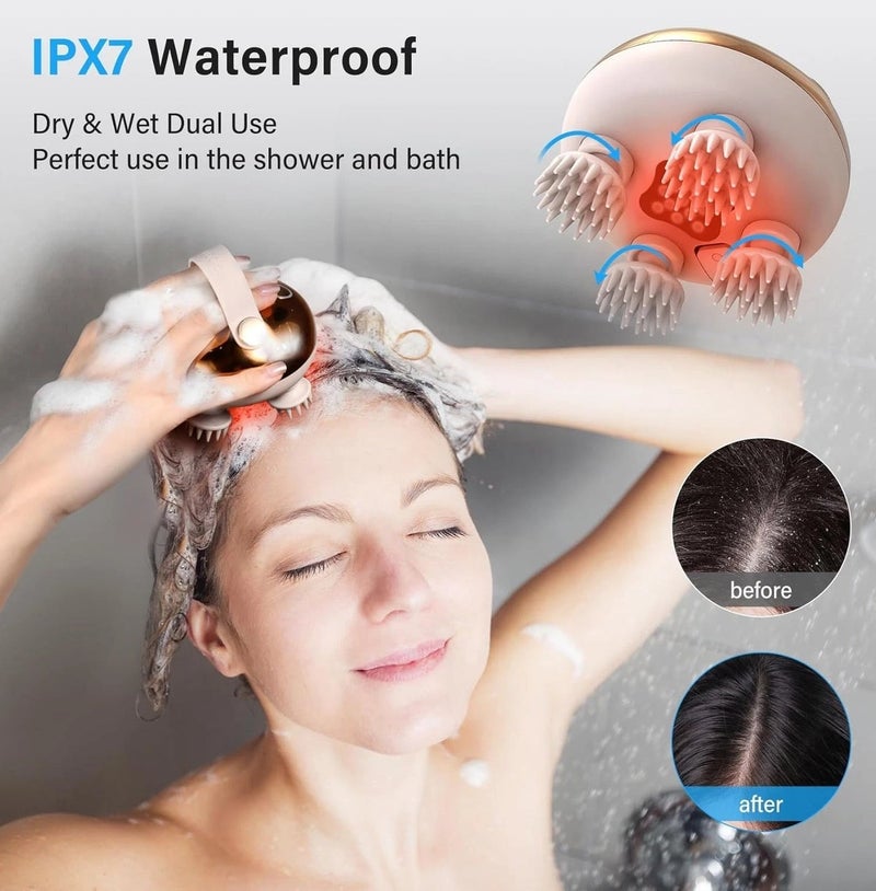 Electric Scalp Massager, Waterproof Head Massager with 8 Interchangeable Heads, Rechargeable Hair Growth Scrubber, 3 Speed Deep Cleaning Brush for Stress Relief, Home and Travel - Image 2