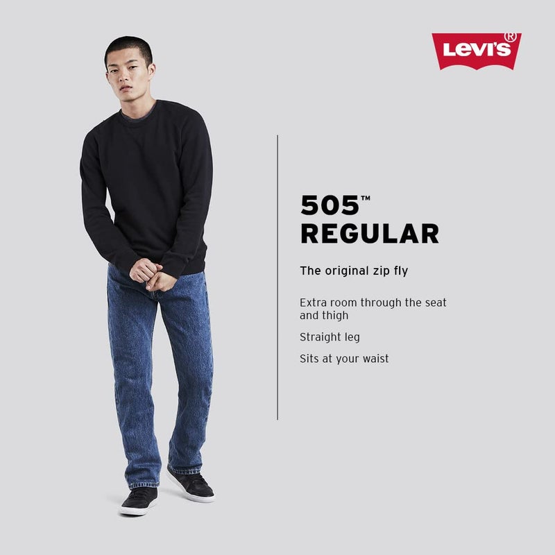 Levi's جينز ليفي للرجال 505 بقصة عادية (متوفر أيضًا في الحجم الكبير والطويل)، (جديد) أسود - متوقف - Image 2