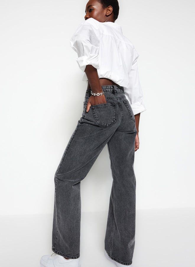 trendyol Anthracite High Waist Wide Leg Jeans - Image 2