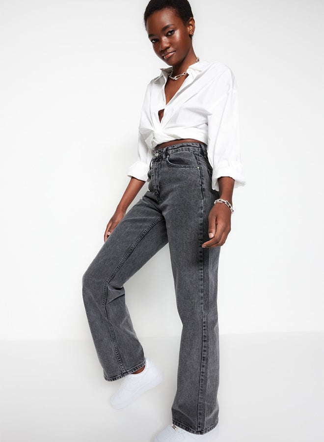 trendyol Anthracite High Waist Wide Leg Jeans - Image 3