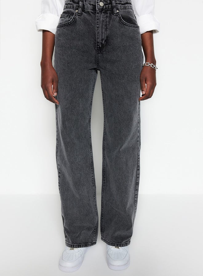 trendyol Anthracite High Waist Wide Leg Jeans - Image 4