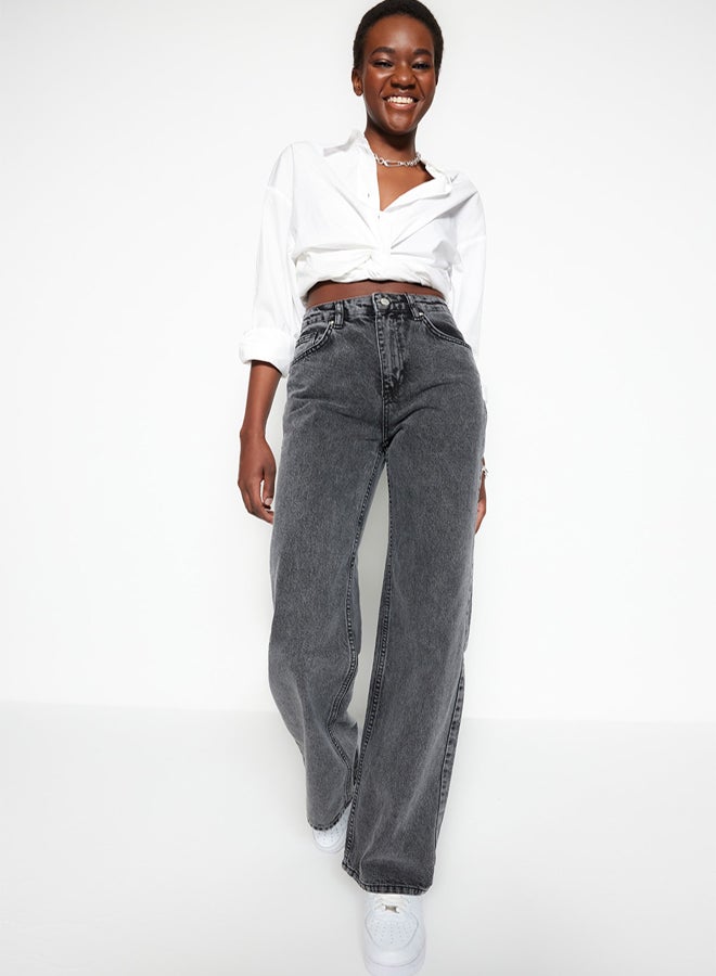 trendyol Anthracite High Waist Wide Leg Jeans - Image 1