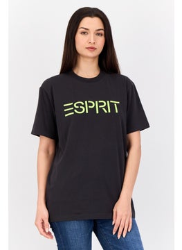 Women Crew Neck Short Sleeve Brand Logo T-Shirt, Black