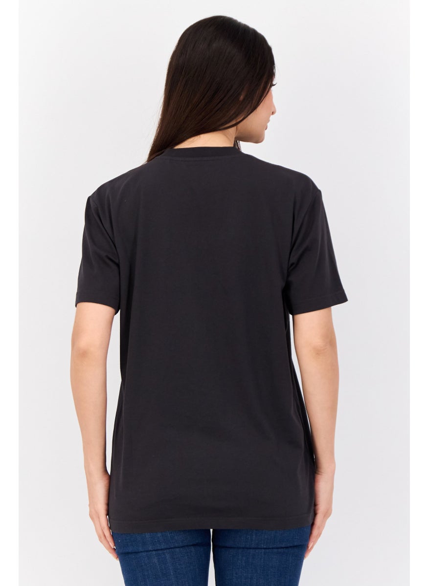 ESPRIT - Women Crew Neck Short Sleeve Brand Logo T-Shirt, Black - Image 1