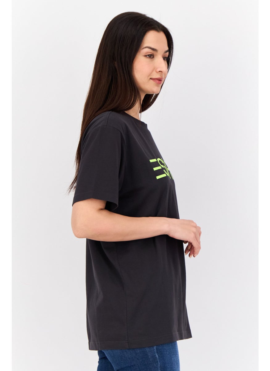 ESPRIT - Women Crew Neck Short Sleeve Brand Logo T-Shirt, Black - Image 1