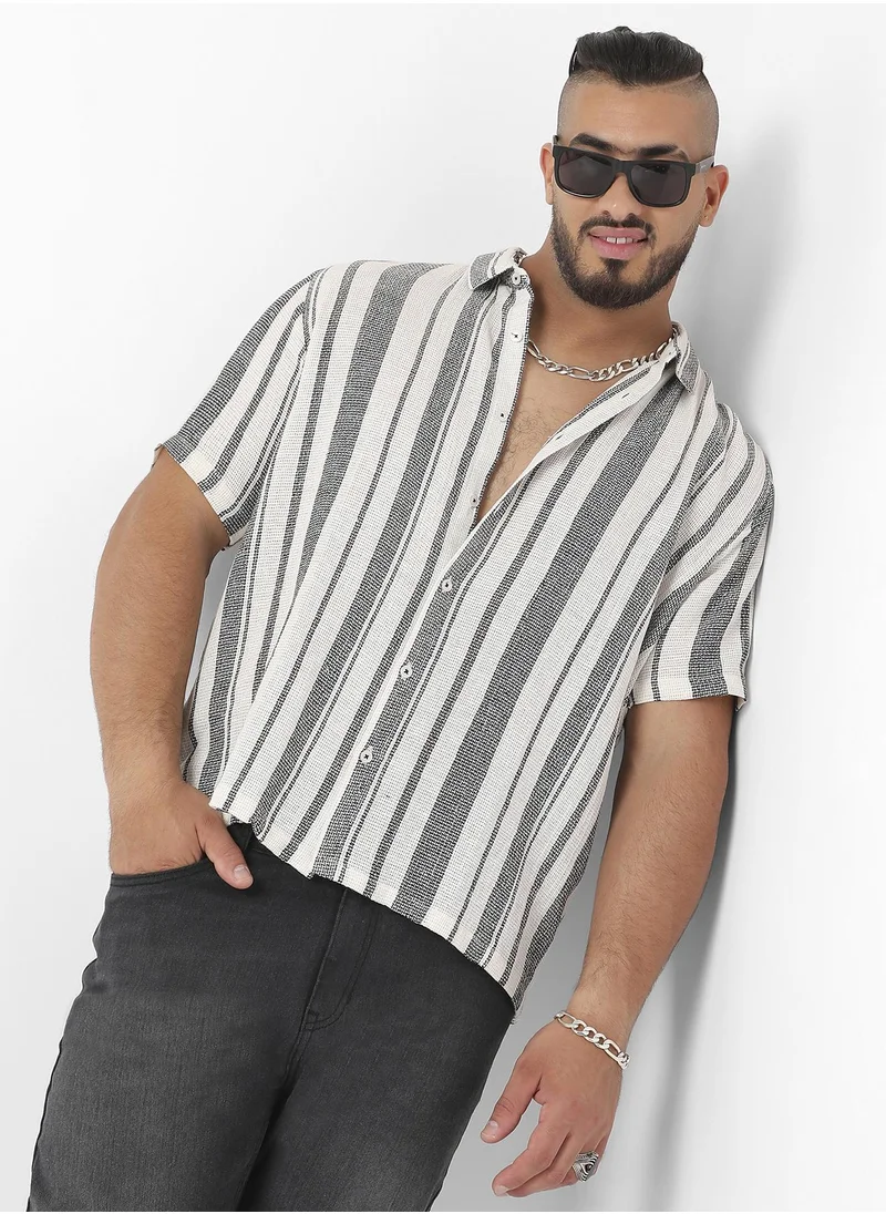 Instafab Plus Men's Unbalanced Striped Woven Shirt