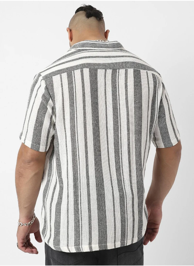 Instafab Plus Men's Unbalanced Striped Woven Shirt