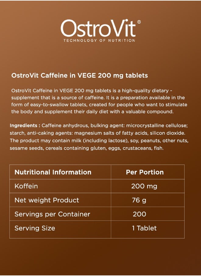 OstroVit - Caffeine 200 mg  200 Tablets - Boost Your Energy and Focus - Image 1