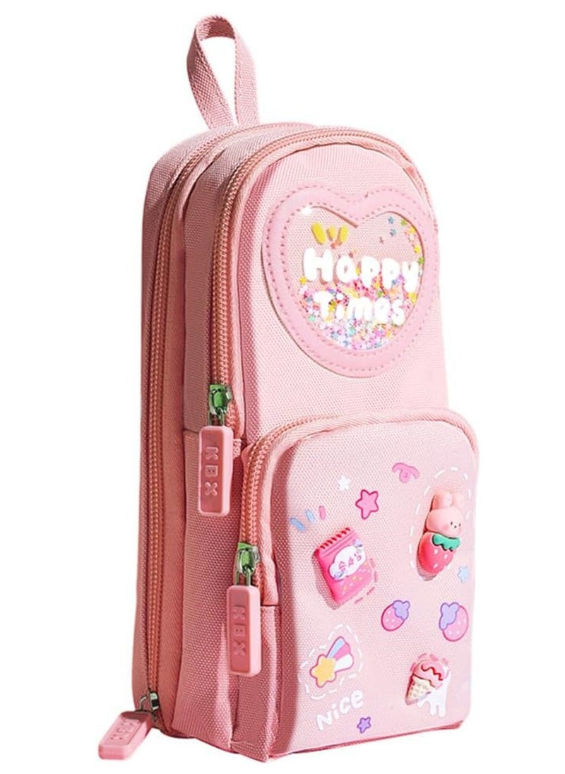 General Pencil Case, 3-layer 6-compartment Large capacity pencil case for kids, Protect pencils, Can fit 20cm ruler, hydrophobic materials, Pull-up design, Best Gifts for Kids (Pink)  - Image 1