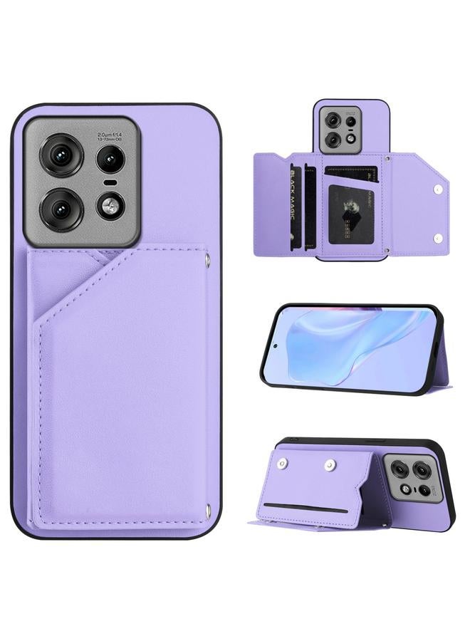 The Bros Case For Motorola Edge 50 Pro Skin Feel Four Card Slots Phone Case with Wrist Strap