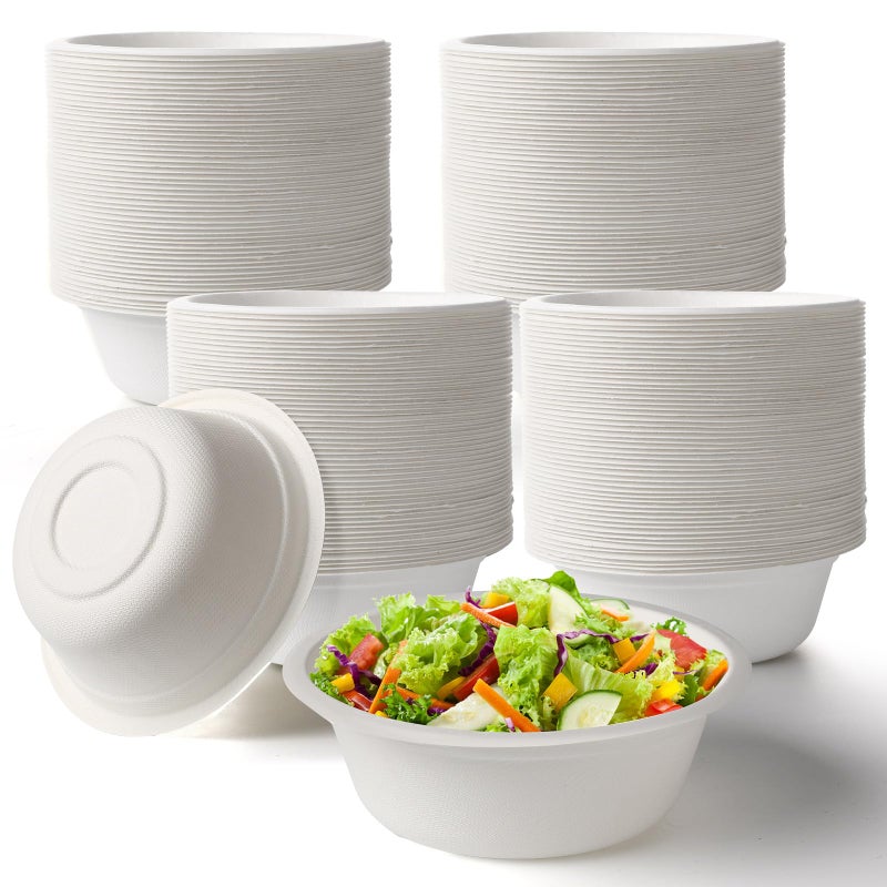 300 Pack Disposable Paper Bowls Quality White Bowls Small Sugar Cane Fibers Party for Ice Cream Fruits Salad Soup Hot or Cold Use Catering Picnics Camping and Restaurant Supplies12 oz