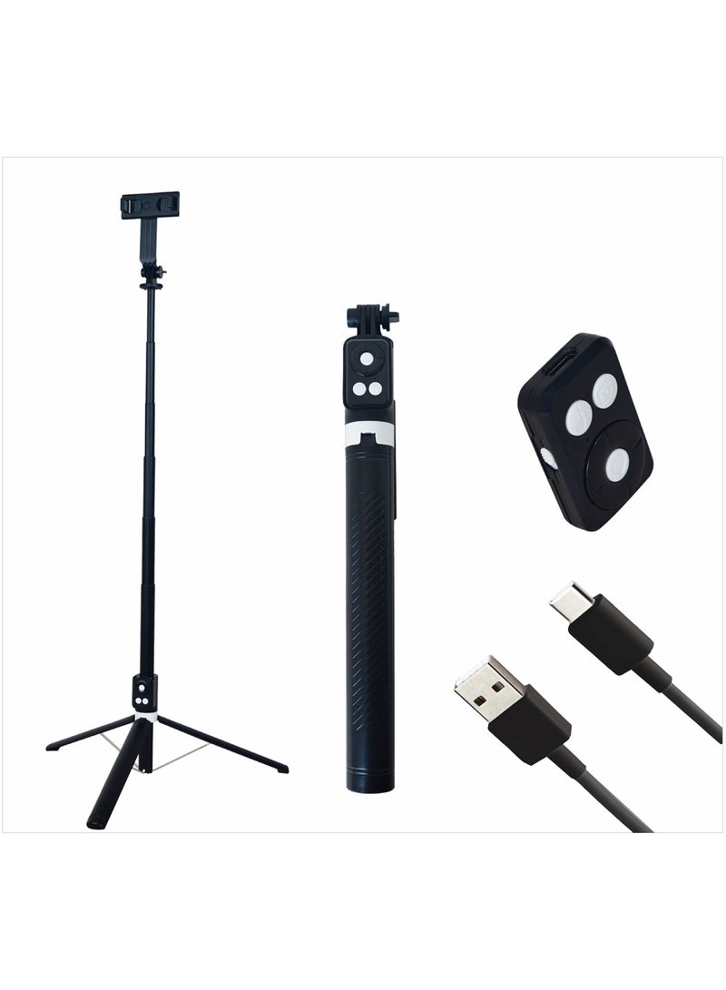 COOPIC T12(Black) 175cm Versatile Selfie Stick tripod with 360° Rotation mobile holder and rechargeable Bluetooth system Capture Smooth, Steady Shots in Any Situation - Image 1