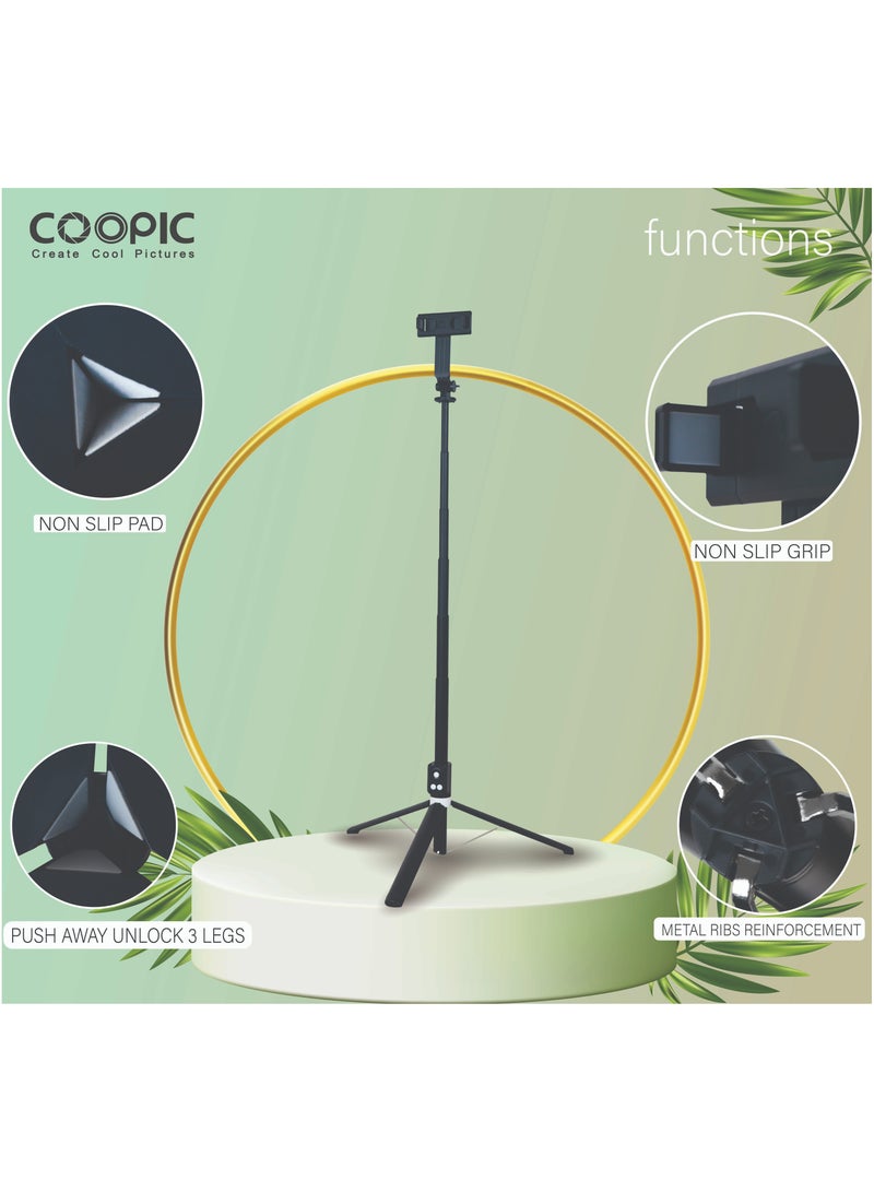 COOPIC T12(Black) 175cm Versatile Selfie Stick tripod with 360° Rotation mobile holder and rechargeable Bluetooth system Capture Smooth, Steady Shots in Any Situation - Image 2