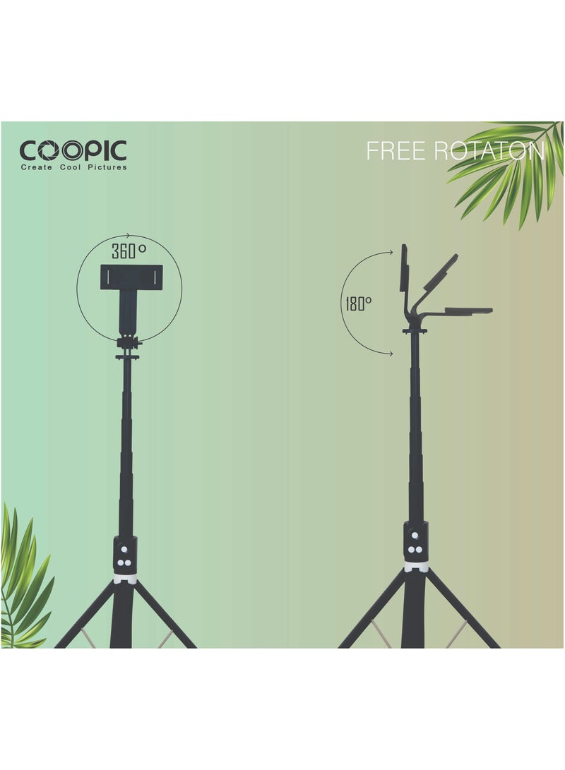 COOPIC T12(Black) 175cm Versatile Selfie Stick tripod with 360° Rotation mobile holder and rechargeable Bluetooth system Capture Smooth, Steady Shots in Any Situation - Image 3