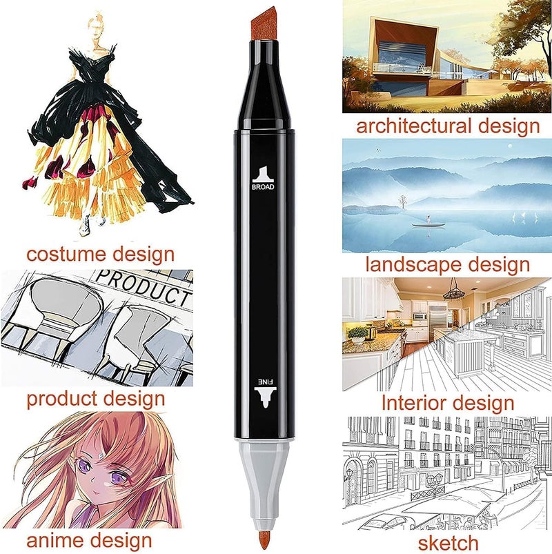 Like-It Dual Tip Colorful Art Markers Sketch Pens Colors With Carrying Case For Painting Sketching Calligraphy Drawing -Twin Head Permanent Marker Pens For Kids Adult (36) - Image 5