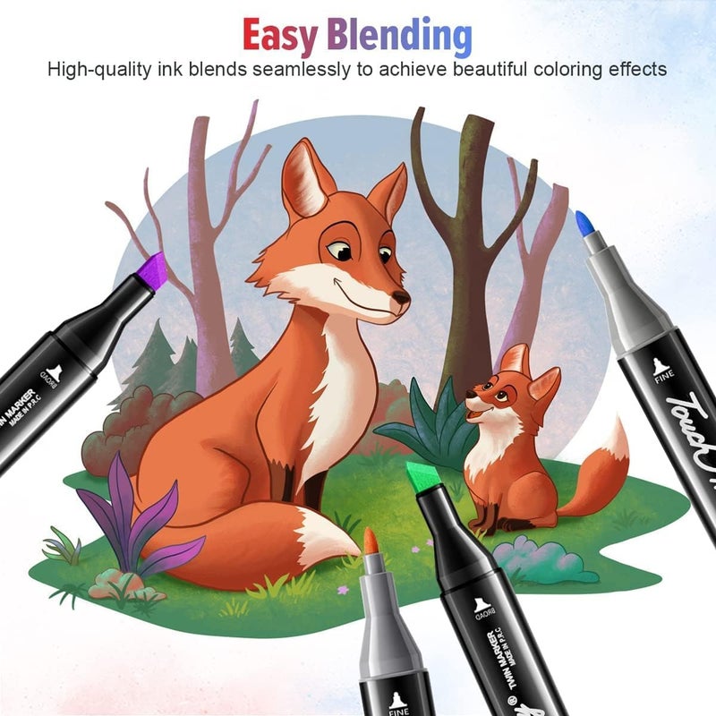 Like-It Dual Tip Colorful Art Markers Sketch Pens Colors With Carrying Case For Painting Sketching Calligraphy Drawing -Twin Head Permanent Marker Pens For Kids Adult (36) - Image 3