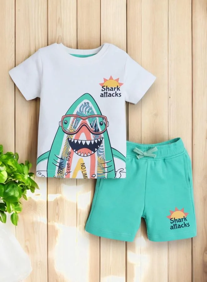 victor and jane Victor And Jane Boys Cute Shark Graphic T-Shirt and Shorts Set
