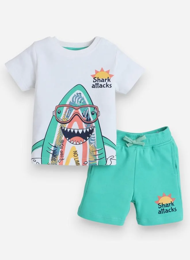 فكتور اند جين Victor And Jane Boys Cute Shark Graphic T-Shirt and Shorts Set