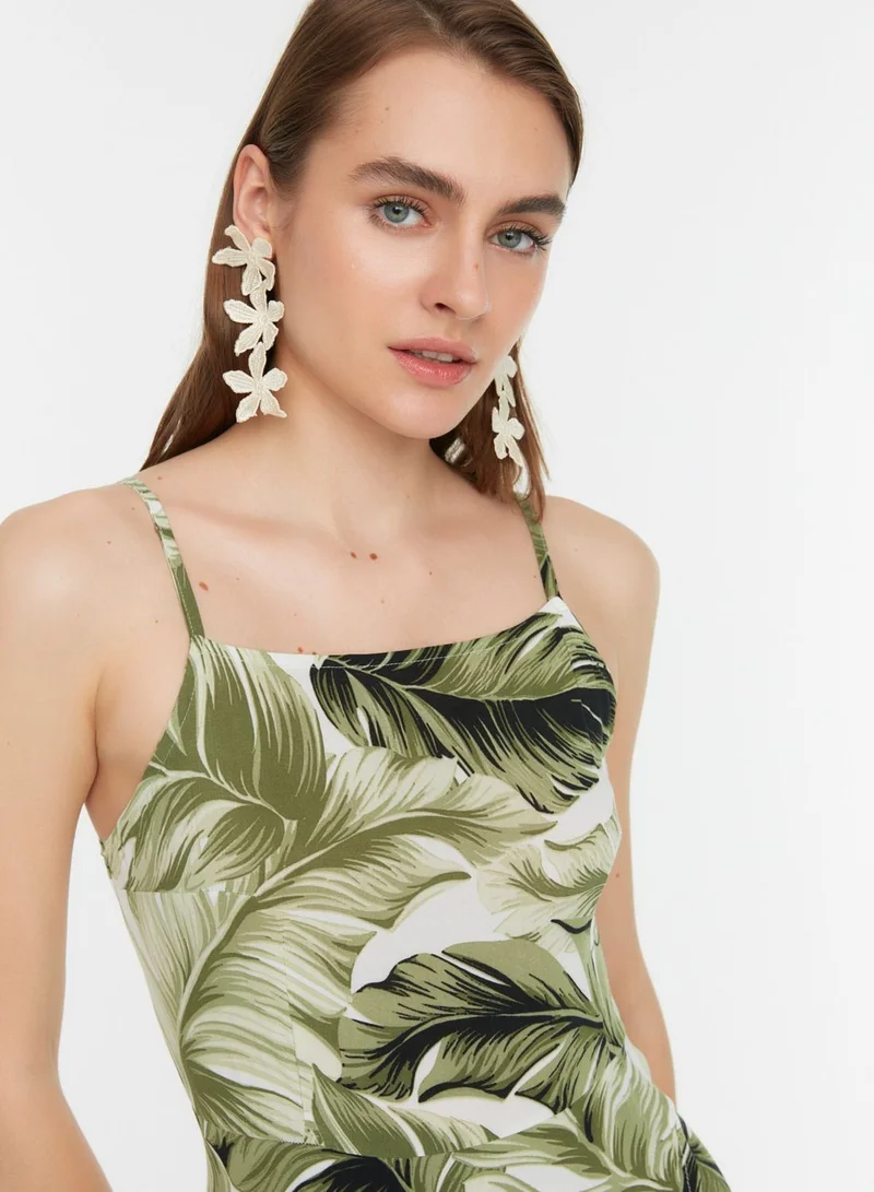 trendyol Strappy Printed Ruffle Detail Dress