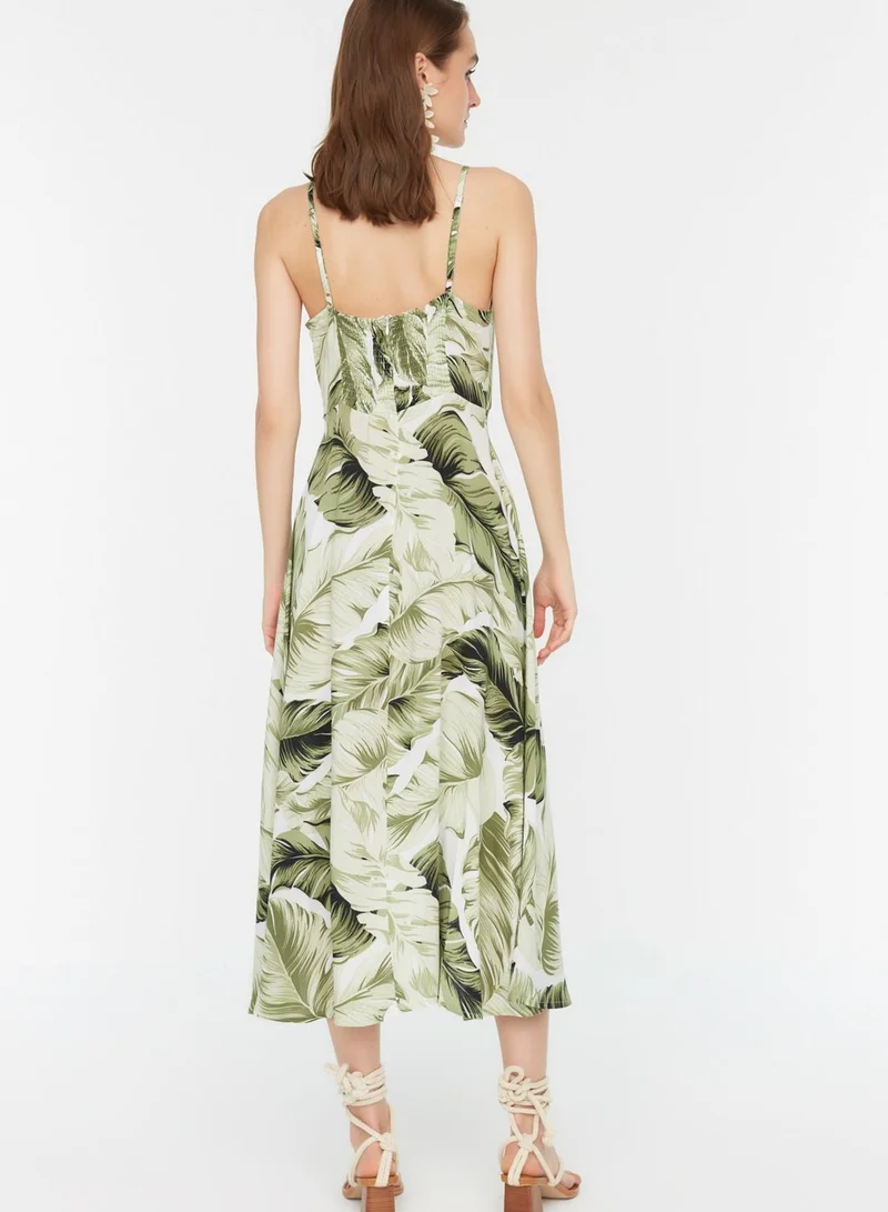 trendyol Strappy Printed Ruffle Detail Dress