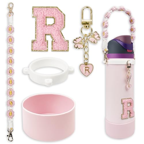 SITKOL Silicone Boot Cute Monogram Set Compatible with Owala Water Bottle 32 oz - Perfect Letter Owala Accessories for Owala Tumbler, Owala Free Sip, Pink Owala, Black Owala, owala coffee tumbler (Pink, R) - Image 1